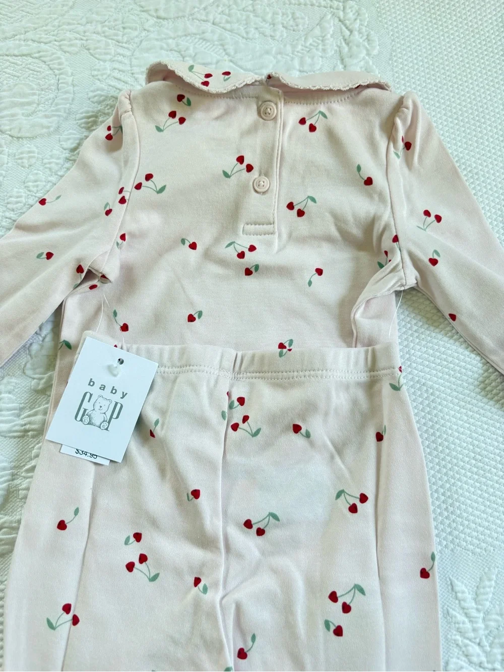 NWT Baby Gap cherries print pink bodysuit & pants set 6-12 mos